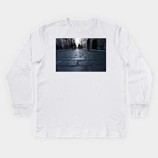 Background abstract street scene of people walking away taken in  Hosier Lane Kids Long Sleeve T-Shirt